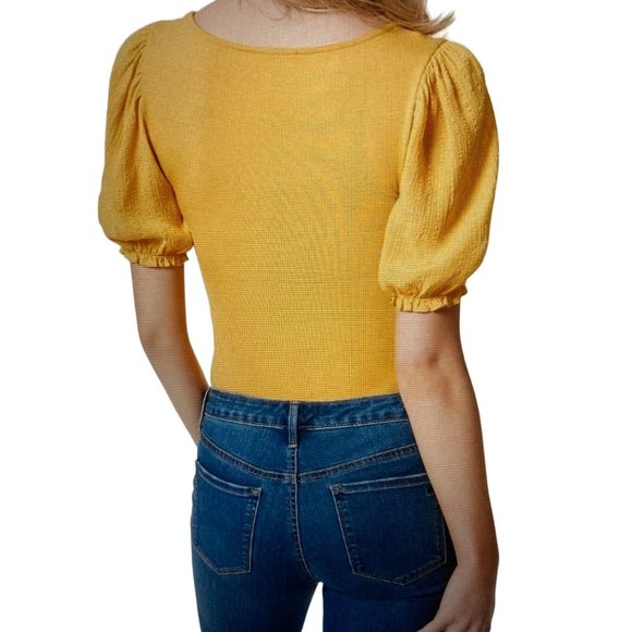 NWT  JESSICA SIMPSON NOA TEXTURED BODYSUIT GOLDEN YELLOW Large - Picture 7 of 7